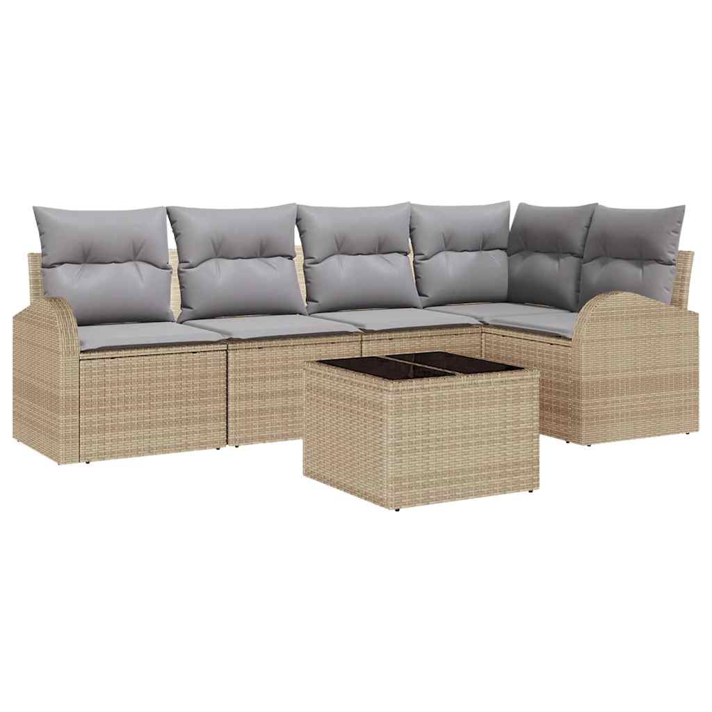 Tuinbankenset met kussen 6 pcs Beige en lichtgrijs poly rattan is nu te koop bij PeponiXL, paradijselijk wonen!