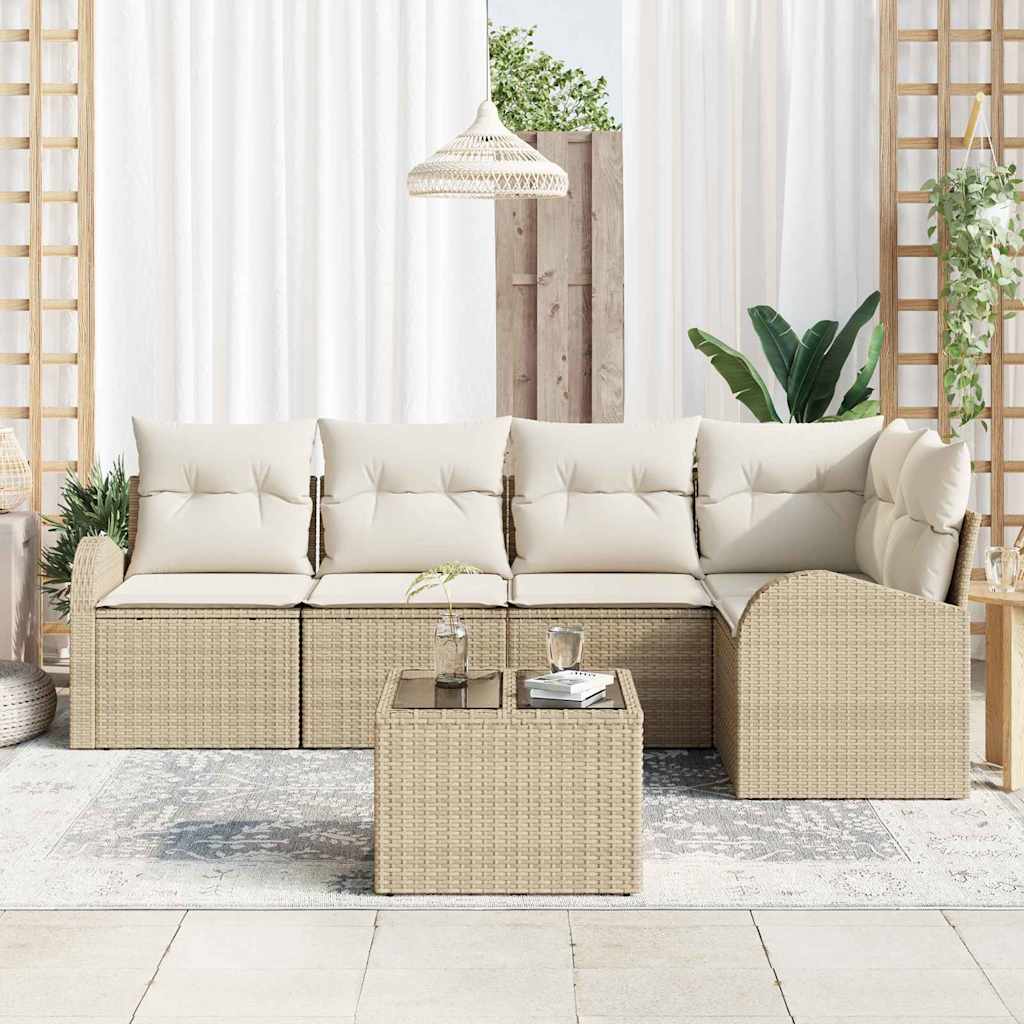 Tuinbankenset met kussen 6 pcs Beige en Wit poly rattan is nu te koop bij PeponiXL, paradijselijk wonen!
