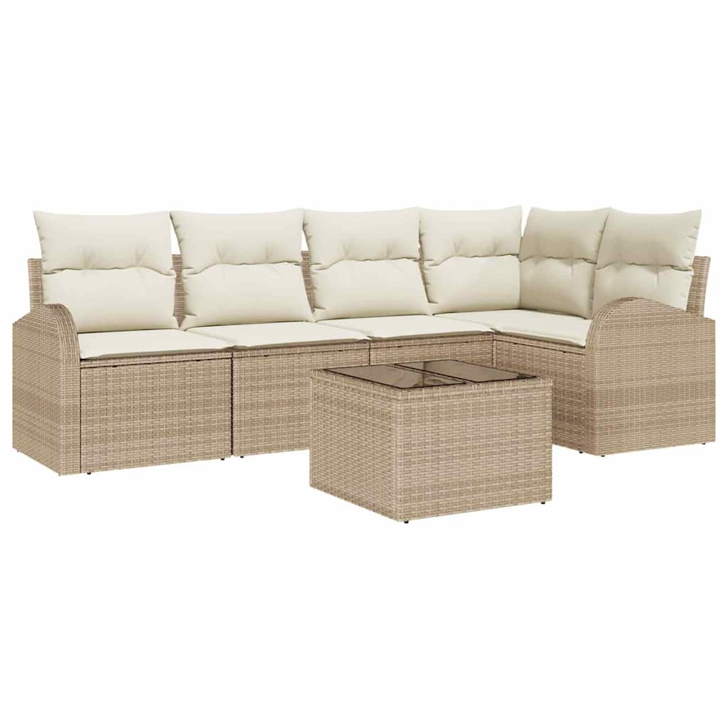 Tuinbankenset met kussen 6 pcs Beige en Wit poly rattan is nu te koop bij PeponiXL, paradijselijk wonen!