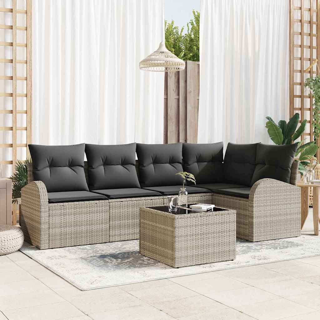 Tuinbankenset met kussen 6 pcs Lichtgrijs poly rattan is nu te koop bij PeponiXL, paradijselijk wonen!
