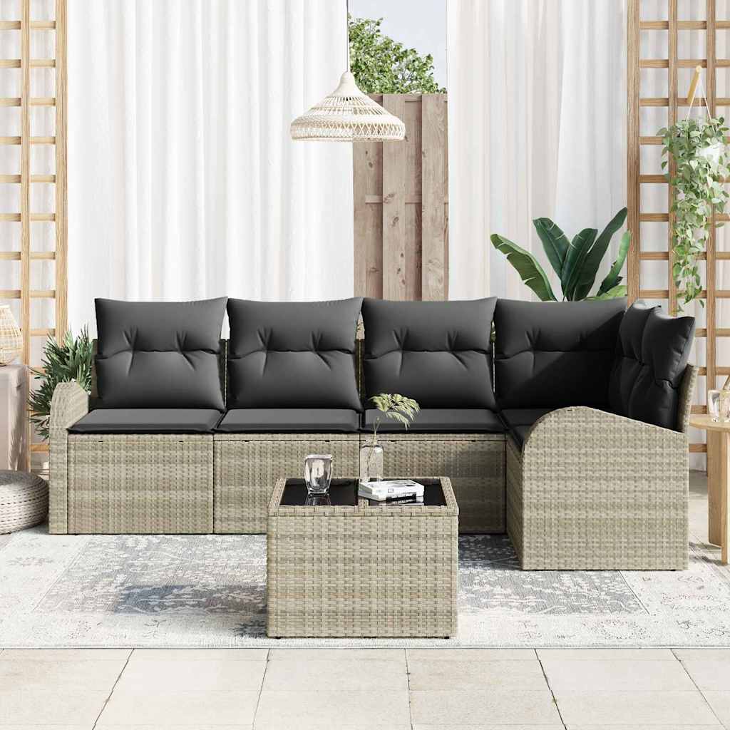 Tuinbankenset met kussen 6 pcs Lichtgrijs poly rattan is nu te koop bij PeponiXL, paradijselijk wonen!