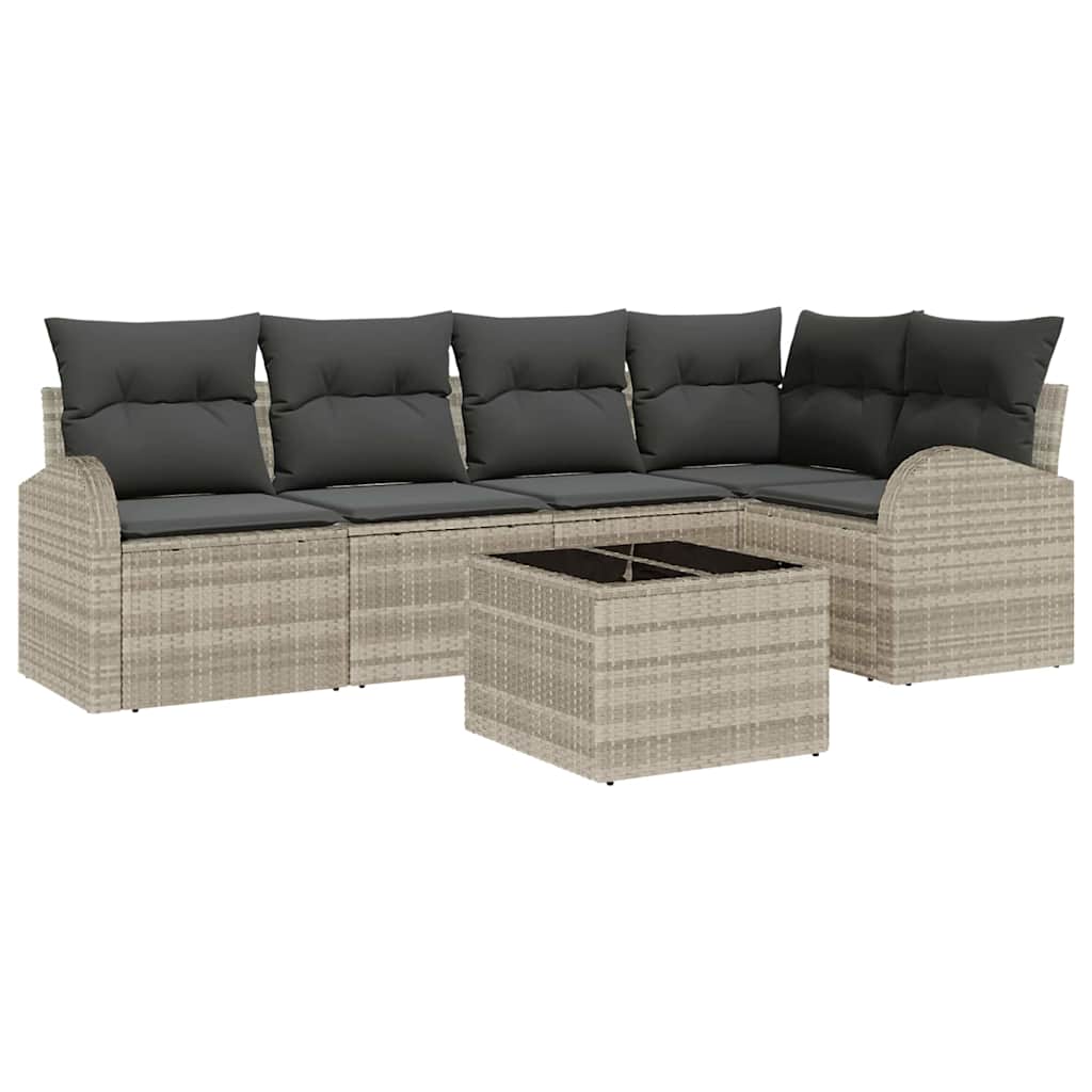 Tuinbankenset met kussen 6 pcs Lichtgrijs poly rattan is nu te koop bij PeponiXL, paradijselijk wonen!