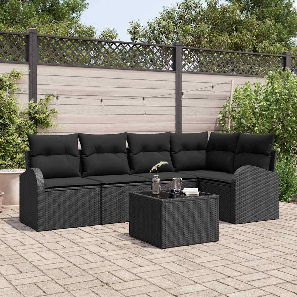 Tuinbankenset met kussen met opslag 6 pcs Zwart poly rattan is nu te koop bij PeponiXL, paradijselijk wonen!