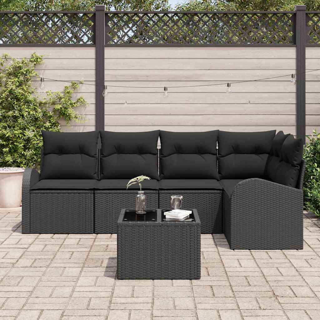 Tuinbankenset met kussen met opslag 6 pcs Zwart poly rattan is nu te koop bij PeponiXL, paradijselijk wonen!