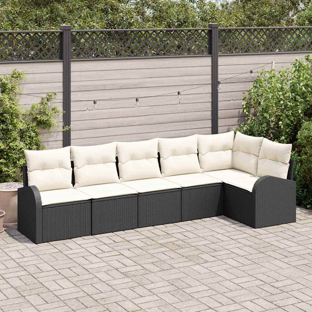 Tuinbankenset met kussen 6 pcs Zwart en Wit poly rattan is nu te koop bij PeponiXL, paradijselijk wonen!