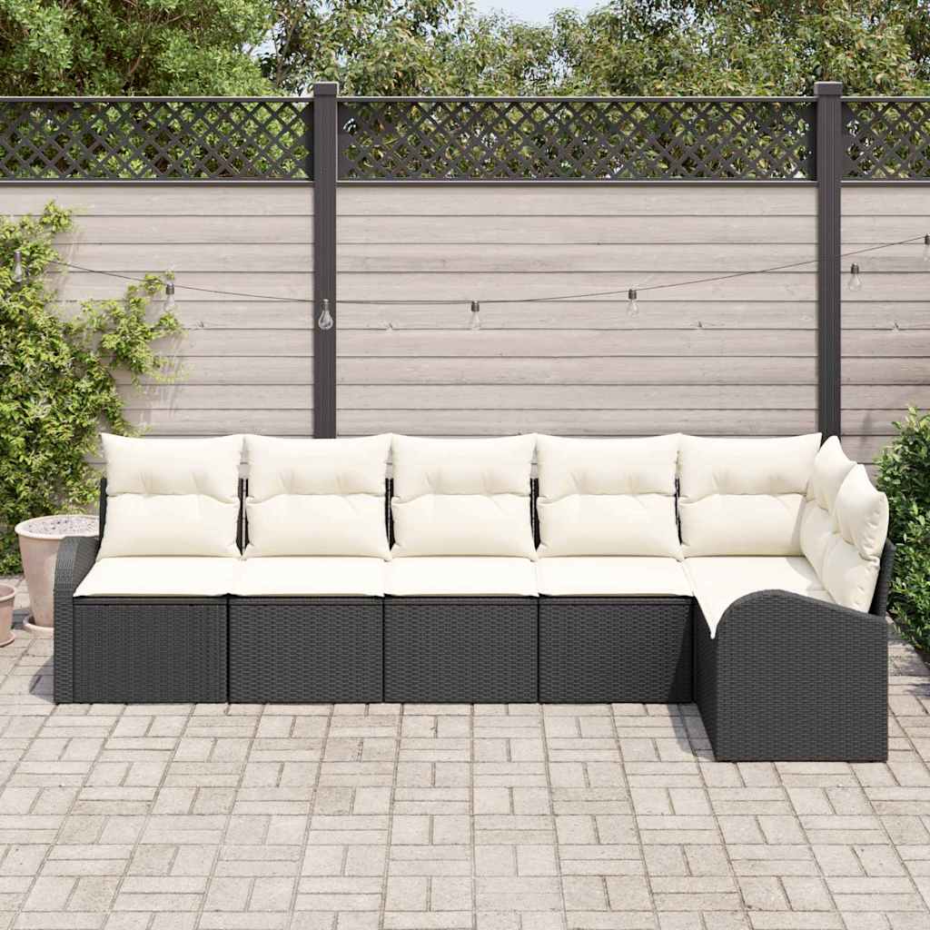 Tuinbankenset met kussen 6 pcs Zwart en Wit poly rattan is nu te koop bij PeponiXL, paradijselijk wonen!
