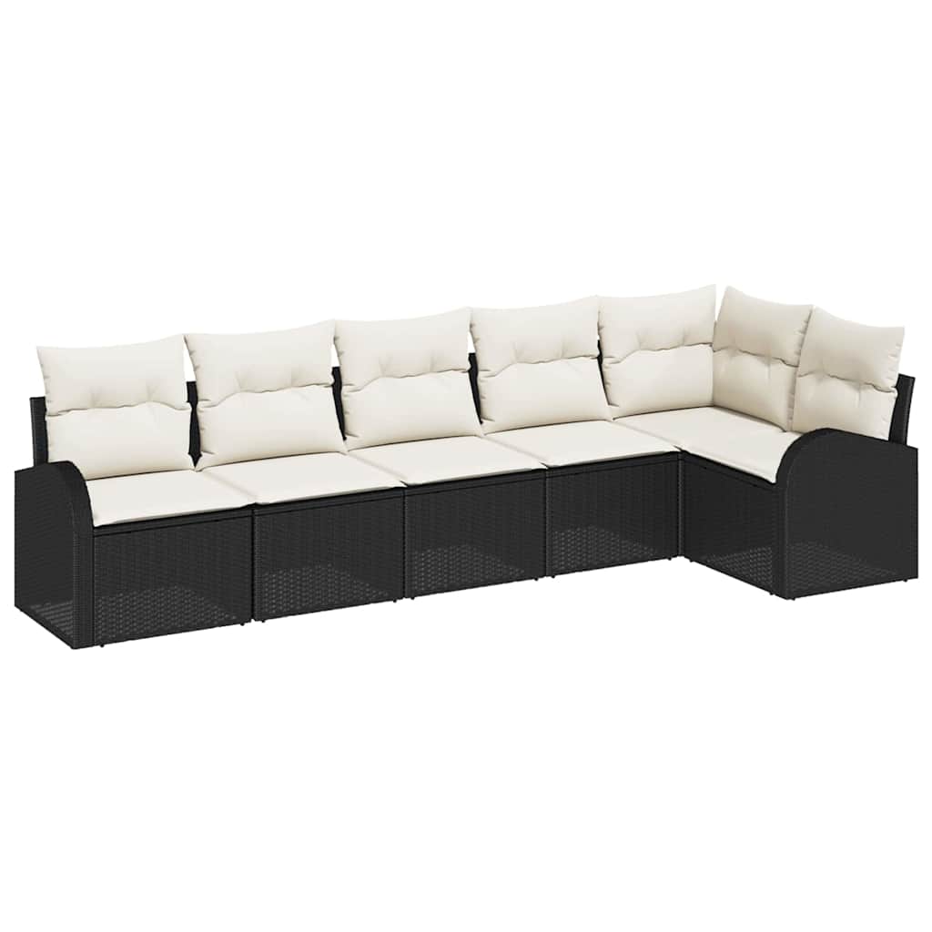 Tuinbankenset met kussen 6 pcs Zwart en Wit poly rattan is nu te koop bij PeponiXL, paradijselijk wonen!