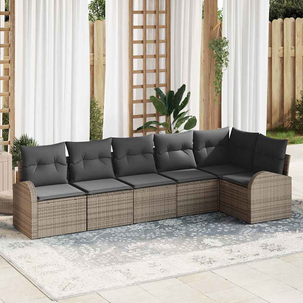 Tuinbankenset met kussen met opslag 6 pcs Grijs poly rattan is nu te koop bij PeponiXL, paradijselijk wonen!