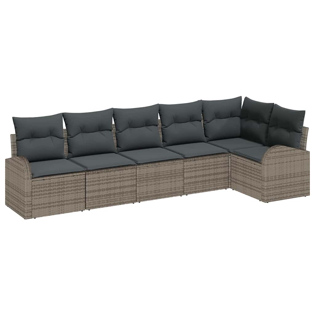 Tuinbankenset met kussen met opslag 6 pcs Grijs poly rattan is nu te koop bij PeponiXL, paradijselijk wonen!