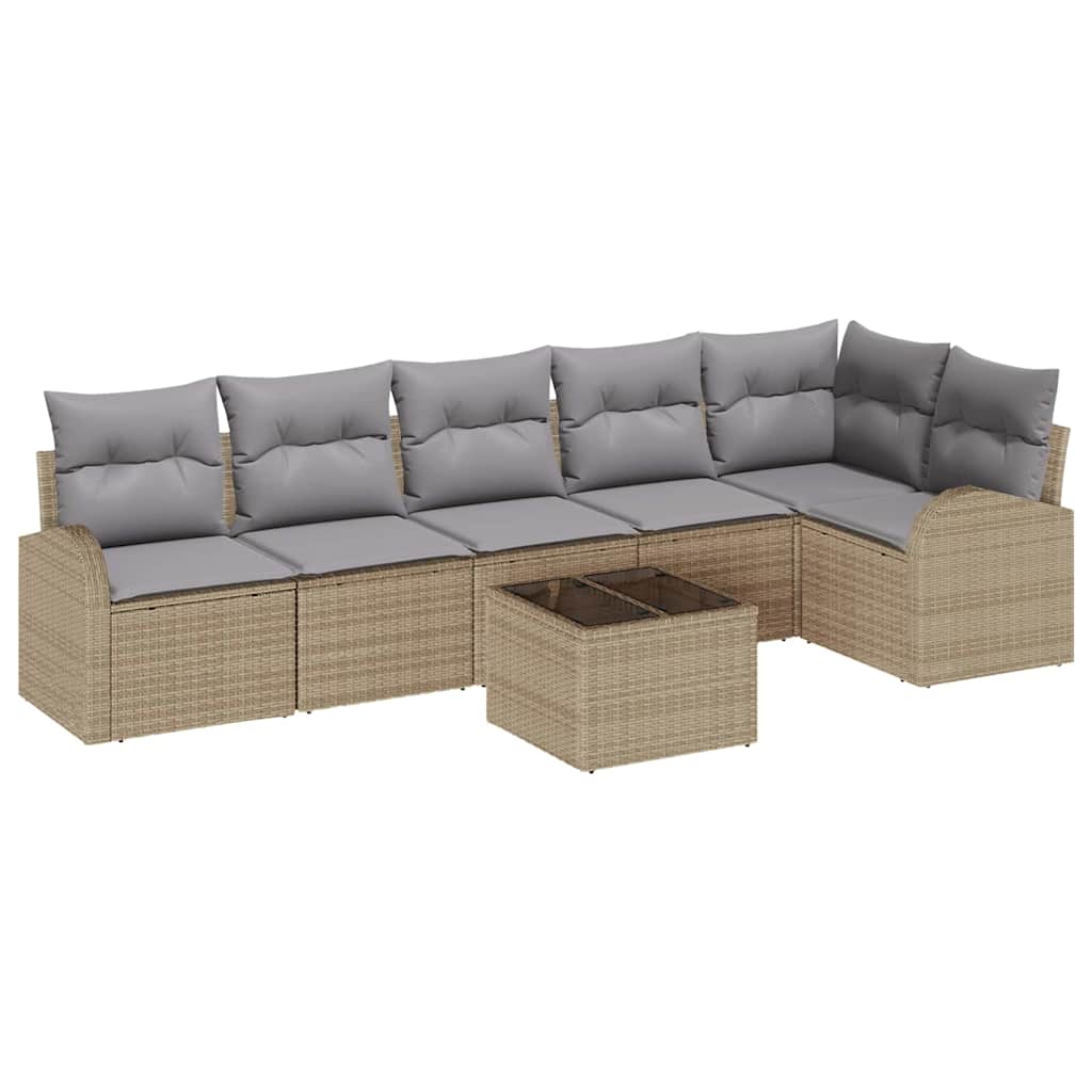 Tuinbankenset met kussen 7 pcs Beige en lichtgrijs poly rattan is nu te koop bij PeponiXL, paradijselijk wonen!