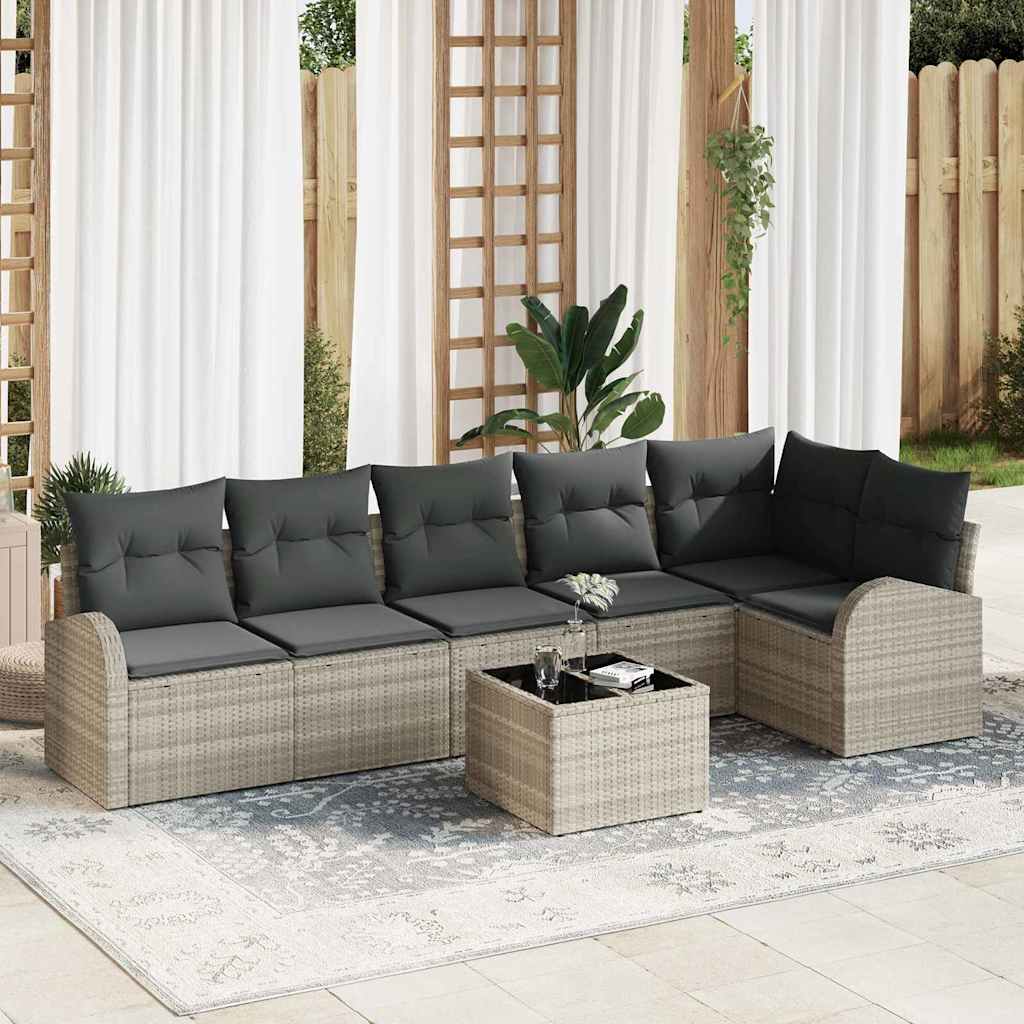 Tuinbankenset met kussen 7 pcs Lichtgrijs poly rattan is nu te koop bij PeponiXL, paradijselijk wonen!