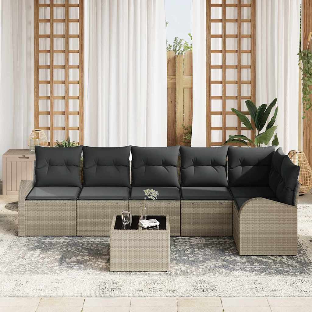 Tuinbankenset met kussen 7 pcs Lichtgrijs poly rattan is nu te koop bij PeponiXL, paradijselijk wonen!