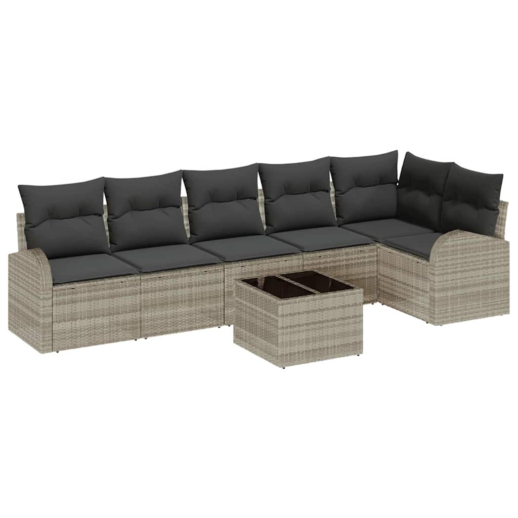 Tuinbankenset met kussen 7 pcs Lichtgrijs poly rattan is nu te koop bij PeponiXL, paradijselijk wonen!