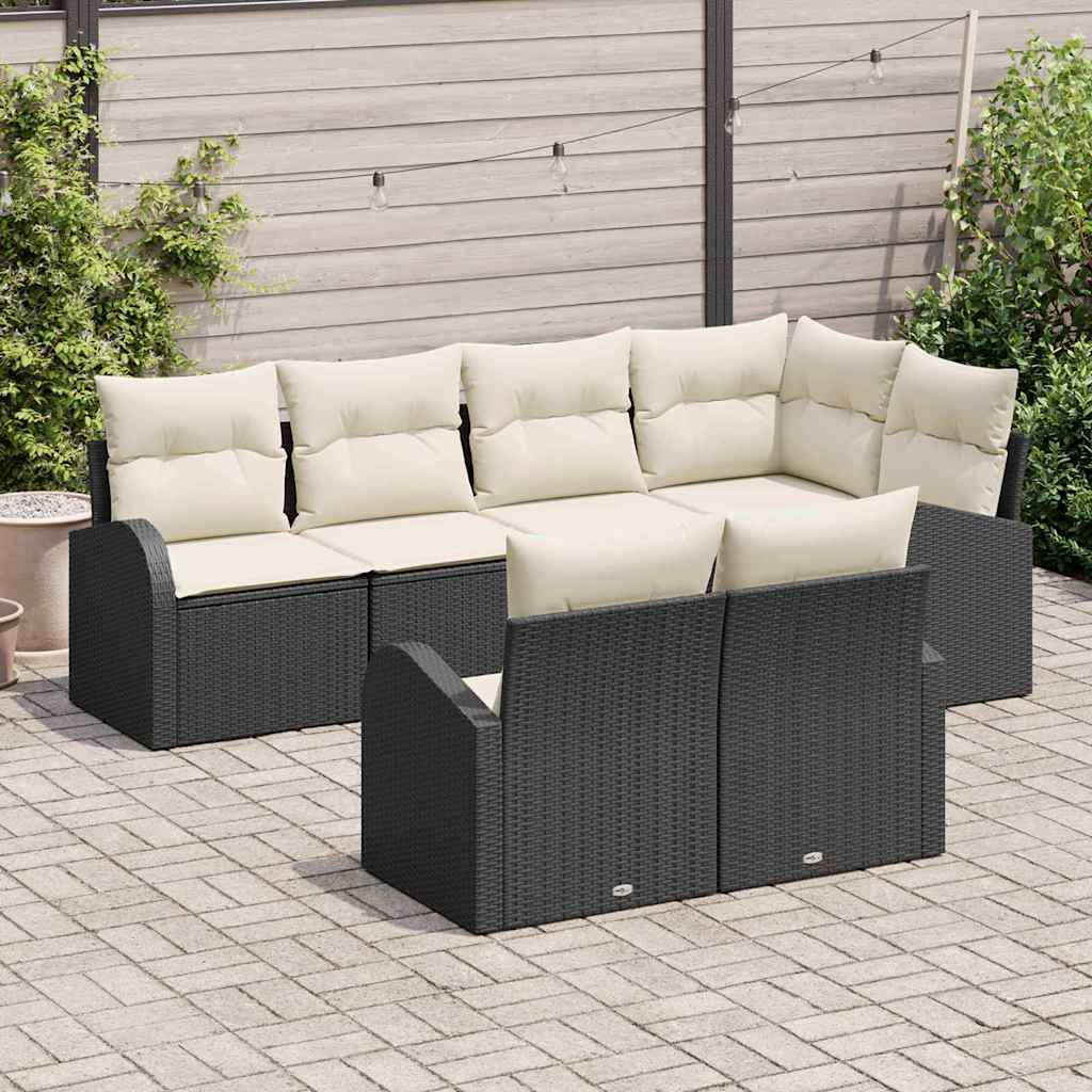 Tuinbankenset met kussen 7 pcs Zwart en Wit poly rattan is nu te koop bij PeponiXL, paradijselijk wonen!