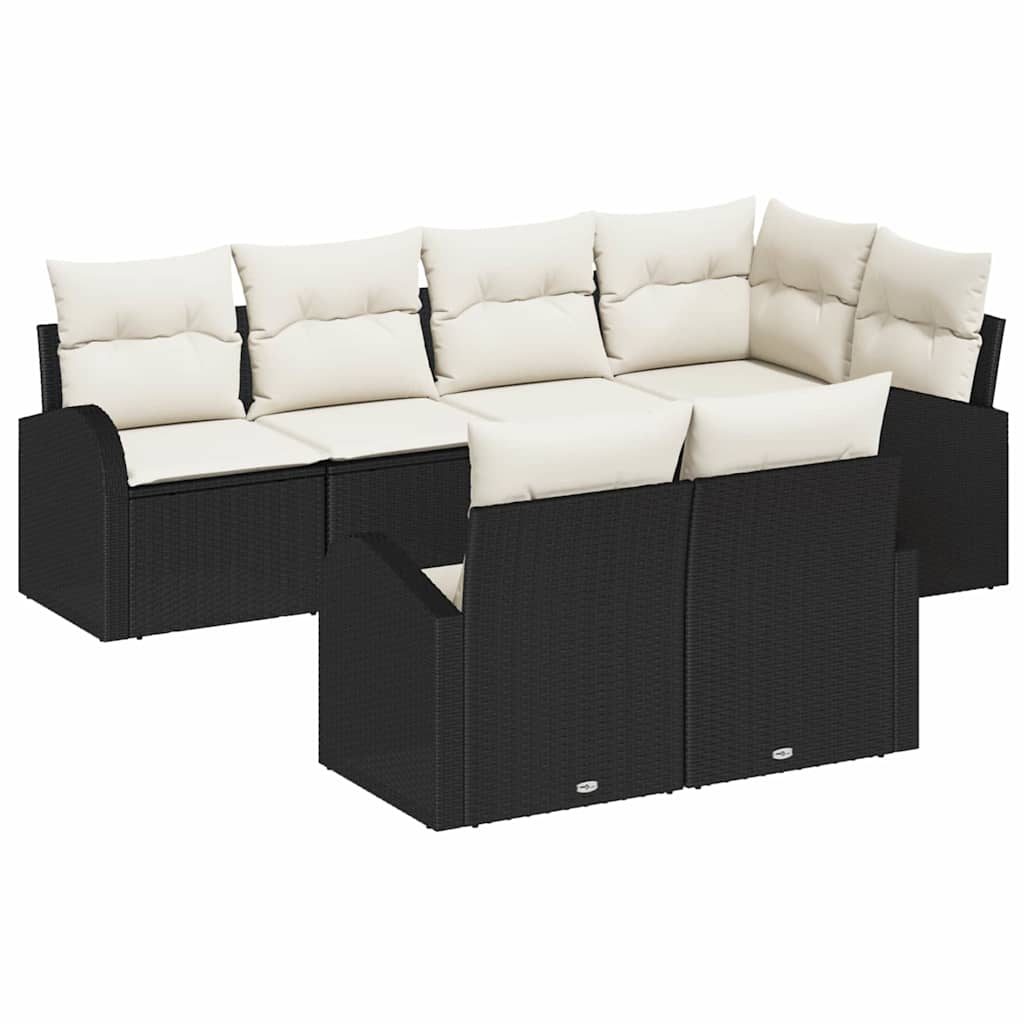 Tuinbankenset met kussen 7 pcs Zwart en Wit poly rattan is nu te koop bij PeponiXL, paradijselijk wonen!