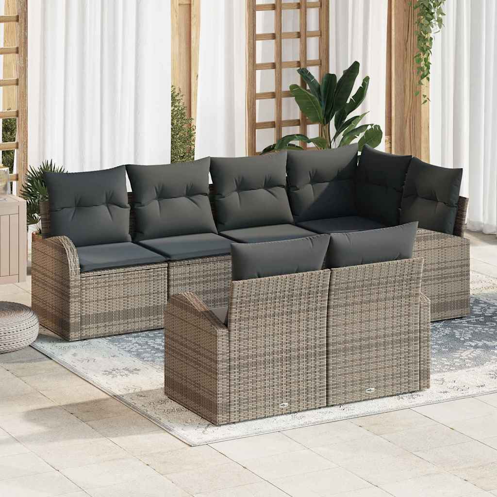 Tuinbankenset met kussen met opslag 7 pcs Grijs poly rattan is nu te koop bij PeponiXL, paradijselijk wonen!