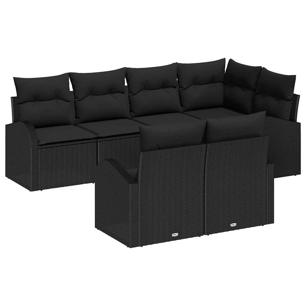 Tuinbankenset met kussen met opslag 7 pcs Zwart poly rattan is nu te koop bij PeponiXL, paradijselijk wonen!