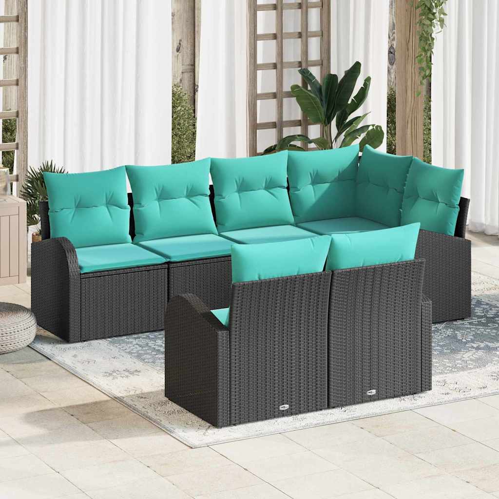 Tuin Sofa Set met kussen 7 pcs Zwart en turquoise poly rattan