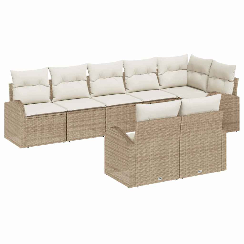 Tuinbankenset met kussen 8 pcs Beige en Wit poly rattan is nu te koop bij PeponiXL, paradijselijk wonen!