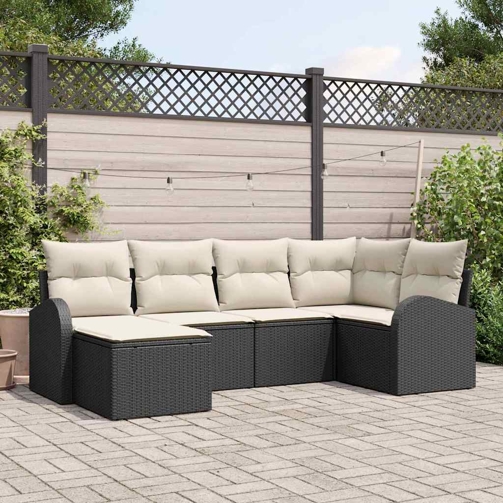 Bankstel met kussen met opslag 6 pcs Zwart en Wit poly rattan is nu te koop bij PeponiXL, paradijselijk wonen!