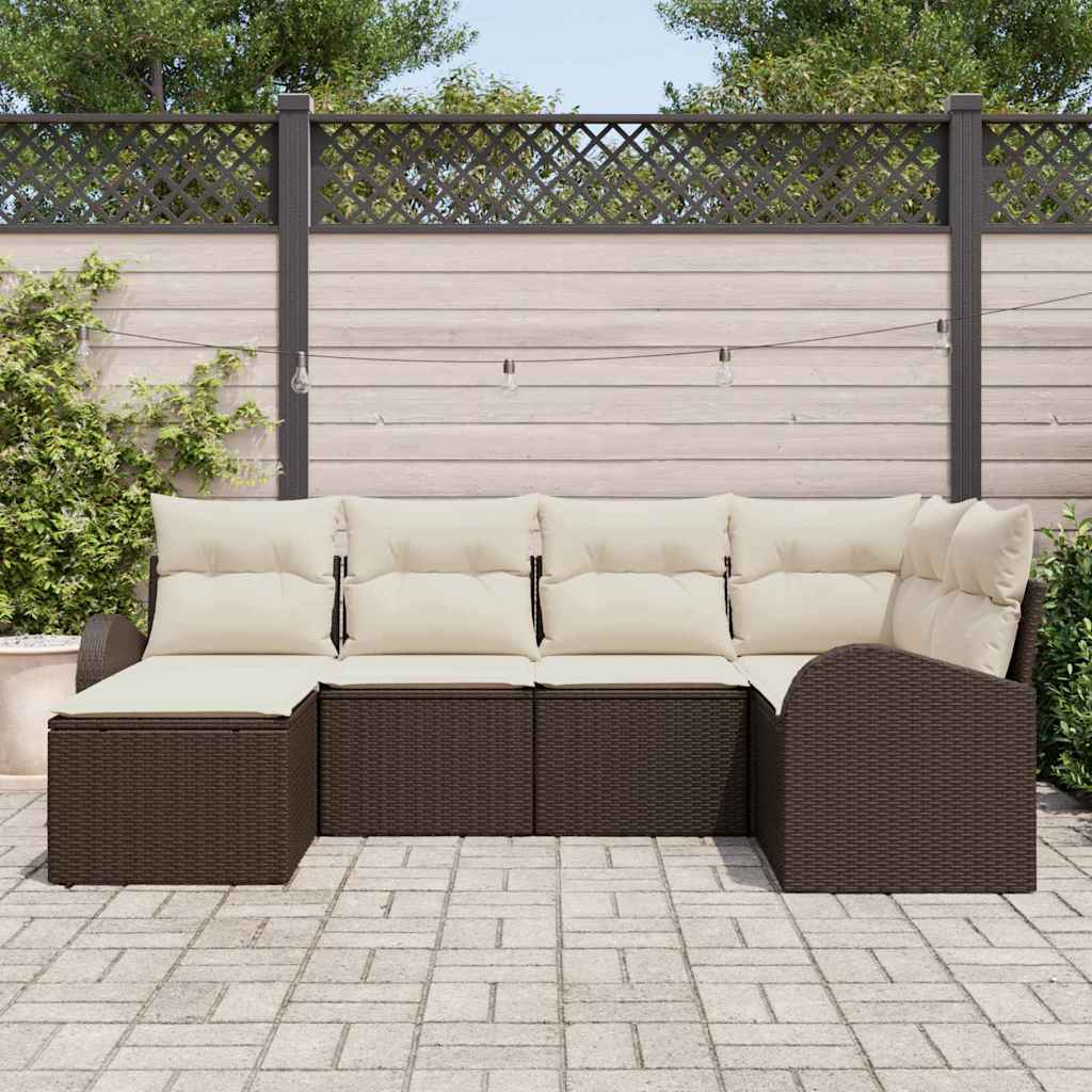 Bankstel met kussen met opslag 6 pcs Bruin en wit poly rattan is nu te koop bij PeponiXL, paradijselijk wonen!
