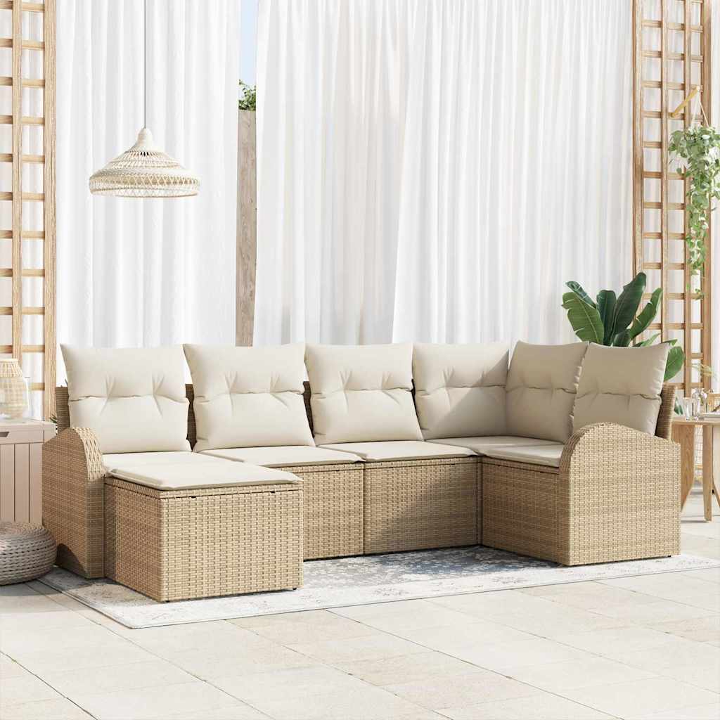 Bankstel met kussen met opslag 6 pcs Beige en Wit poly rattan is nu te koop bij PeponiXL, paradijselijk wonen!