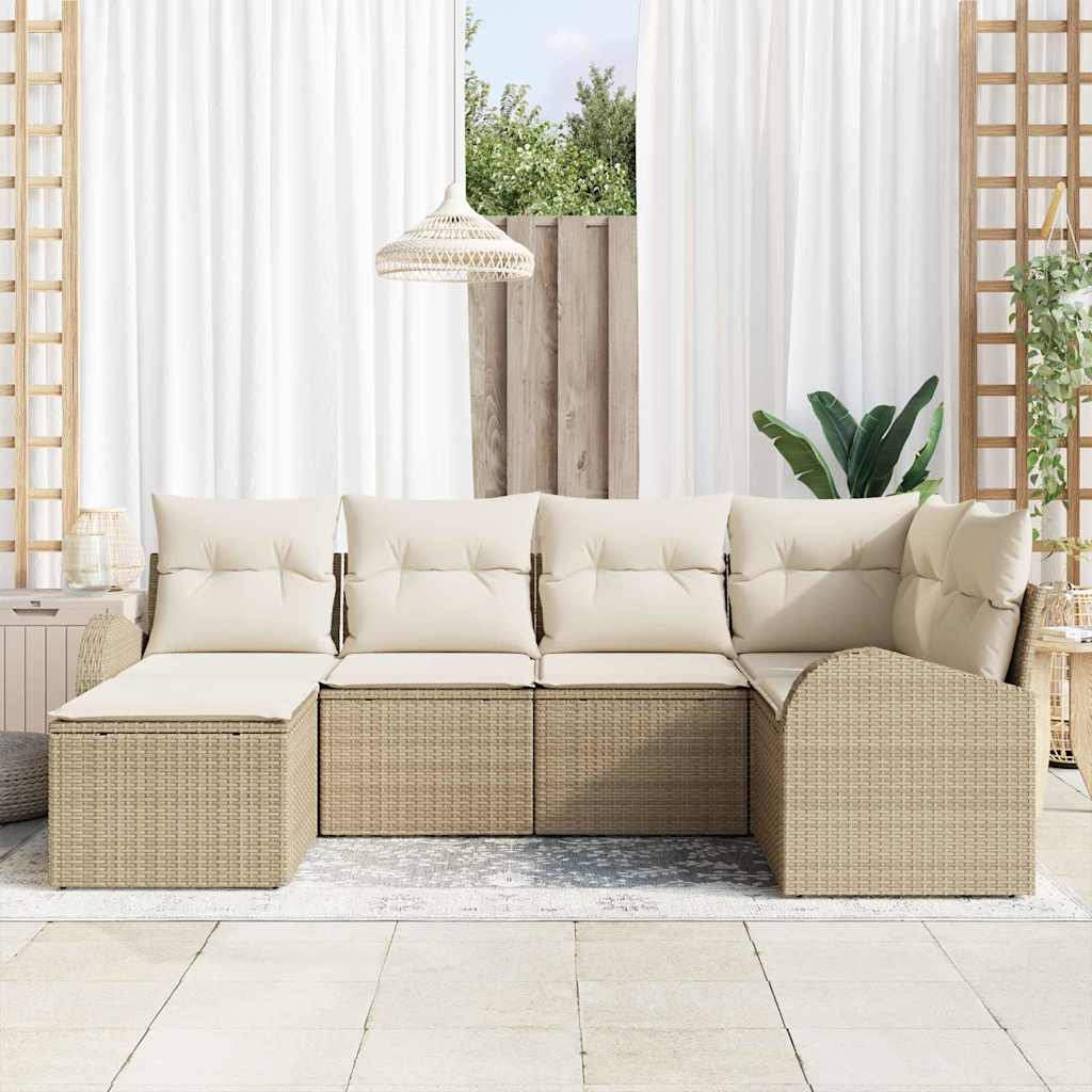 Bankstel met kussen met opslag 6 pcs Beige en Wit poly rattan is nu te koop bij PeponiXL, paradijselijk wonen!