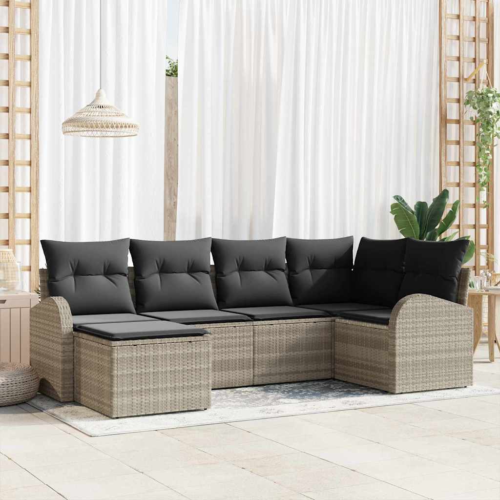 Bankstel met kussen met opslag 6 pcs Lichtgrijs poly rattan is nu te koop bij PeponiXL, paradijselijk wonen!