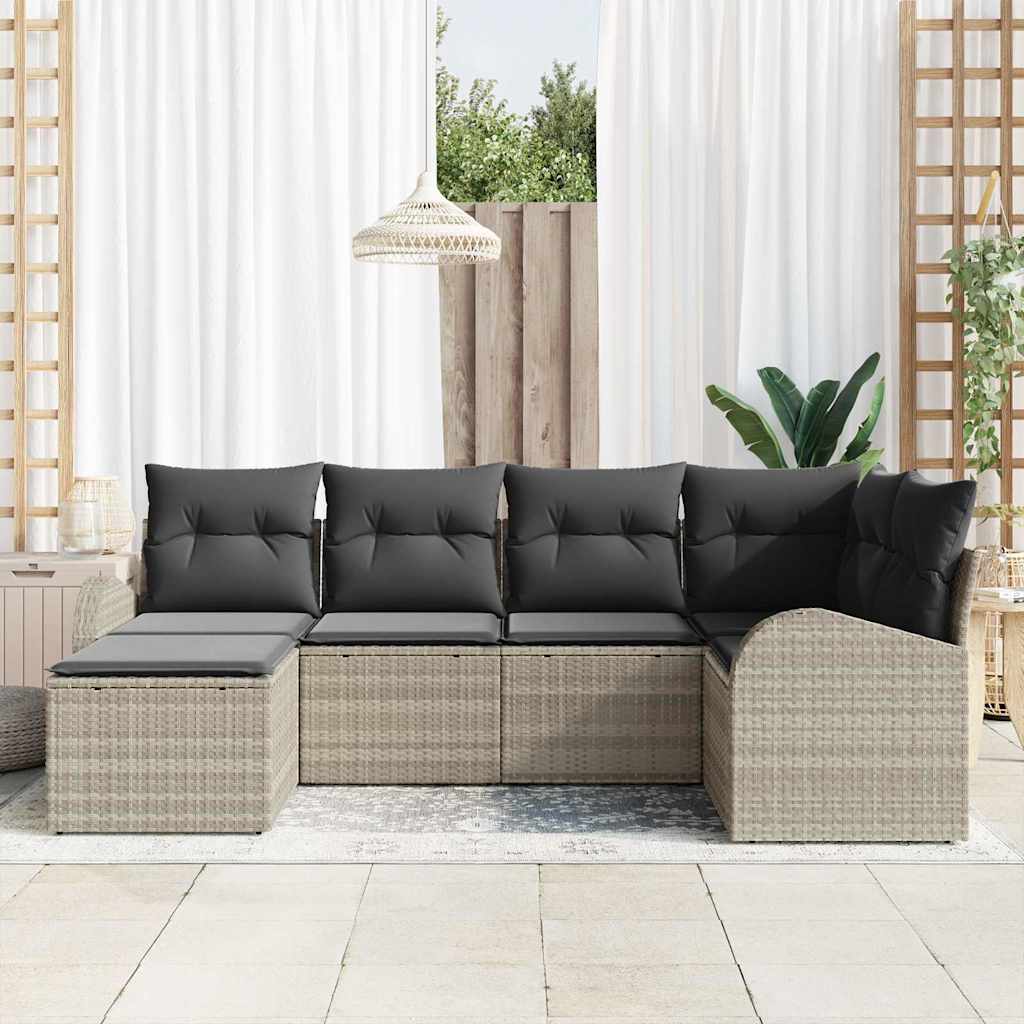 Bankstel met kussen met opslag 6 pcs Lichtgrijs poly rattan is nu te koop bij PeponiXL, paradijselijk wonen!