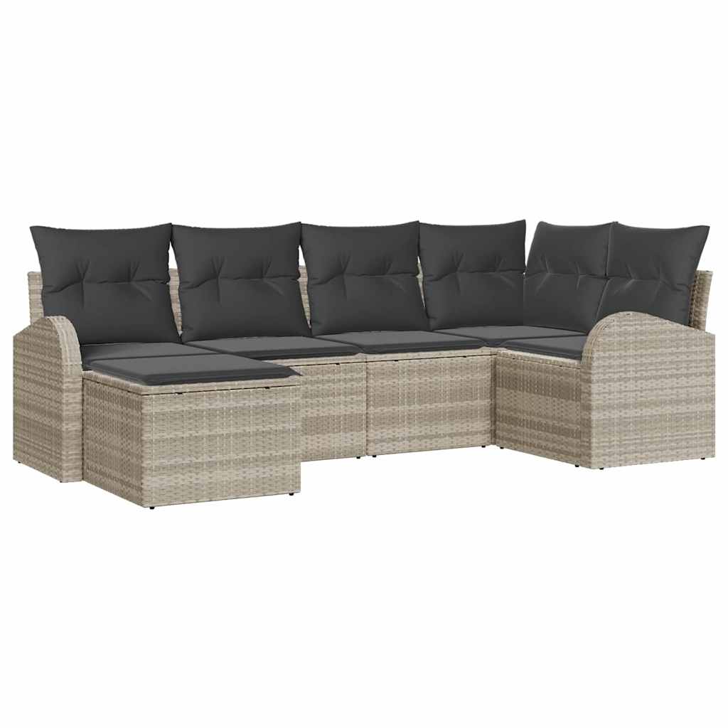 Bankstel met kussen met opslag 6 pcs Lichtgrijs poly rattan is nu te koop bij PeponiXL, paradijselijk wonen!