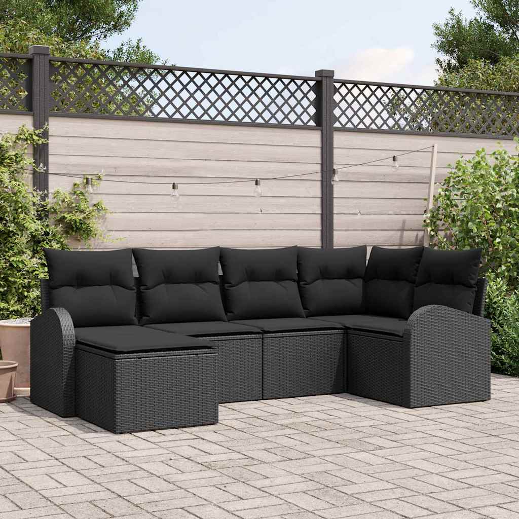 Bankstel met kussen met opslag 6 pcs Zwart poly rattan is nu te koop bij PeponiXL, paradijselijk wonen!