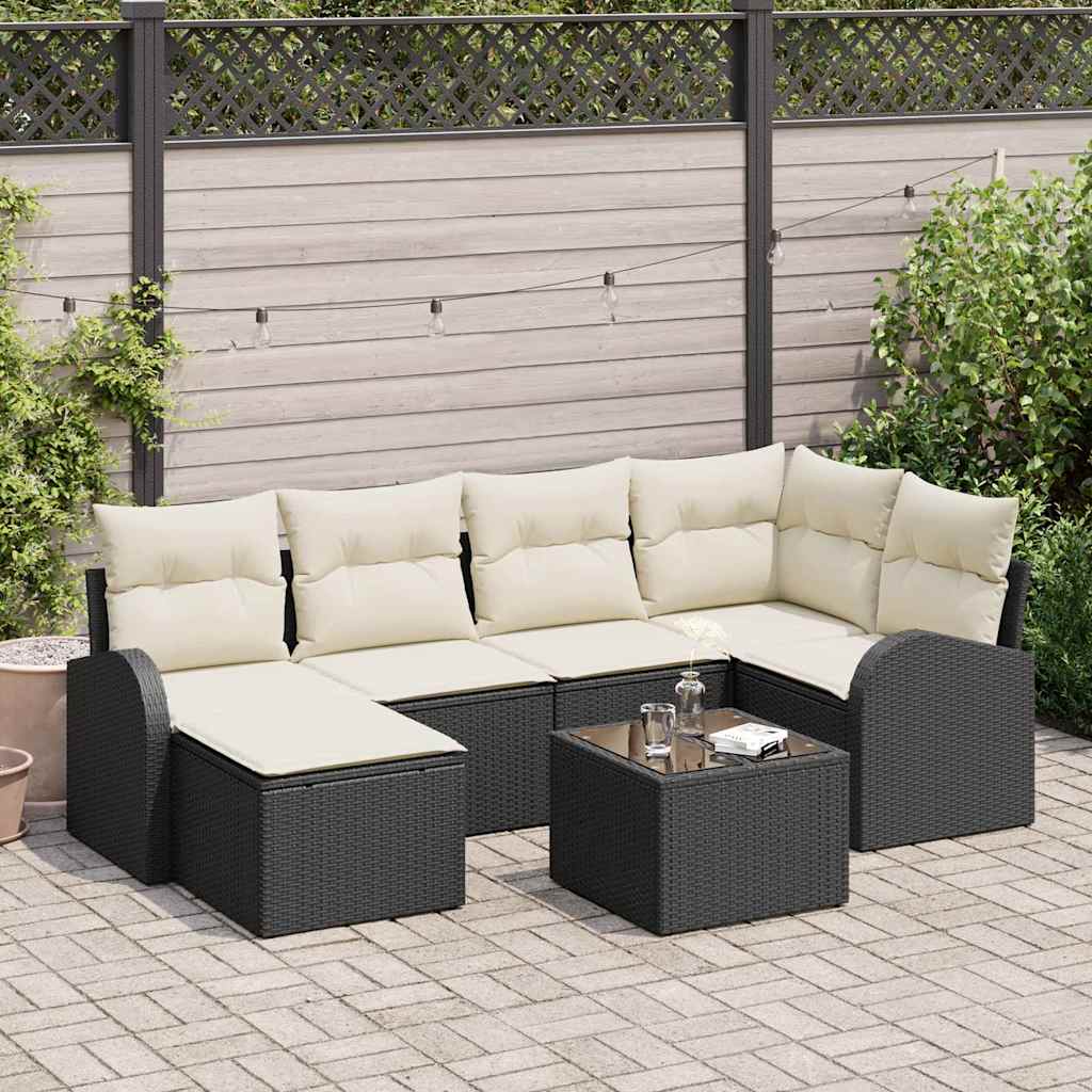 Bankstel met kussen met opslag 7 pcs Zwart en Wit poly rattan is nu te koop bij PeponiXL, paradijselijk wonen!