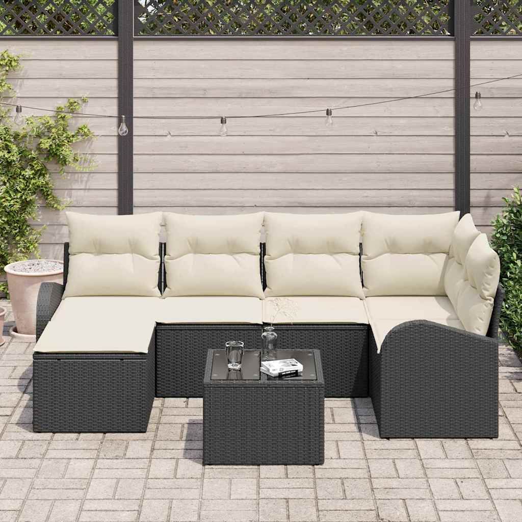 Bankstel met kussen met opslag 7 pcs Zwart en Wit poly rattan is nu te koop bij PeponiXL, paradijselijk wonen!