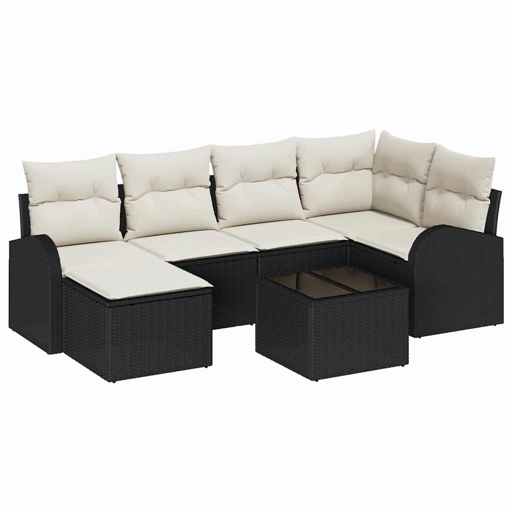 Bankstel met kussen met opslag 7 pcs Zwart en Wit poly rattan is nu te koop bij PeponiXL, paradijselijk wonen!