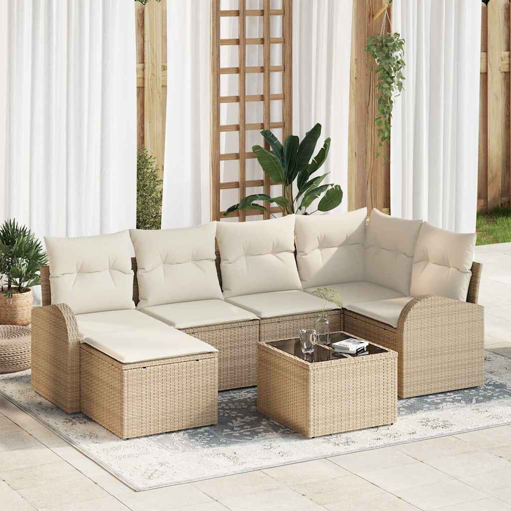 Bankstel met kussen met opslag 7 pcs Beige en Wit poly rattan is nu te koop bij PeponiXL, paradijselijk wonen!