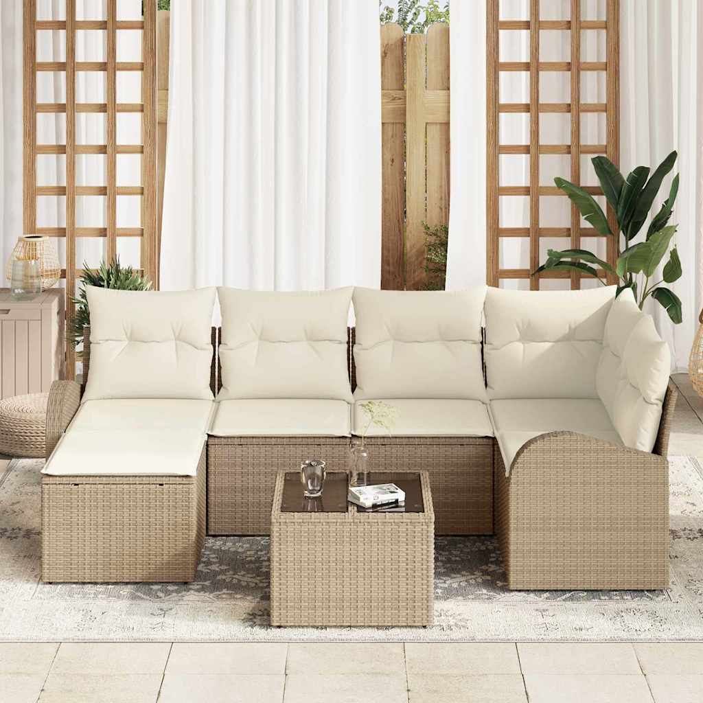 Bankstel met kussen met opslag 7 pcs Beige en Wit poly rattan is nu te koop bij PeponiXL, paradijselijk wonen!