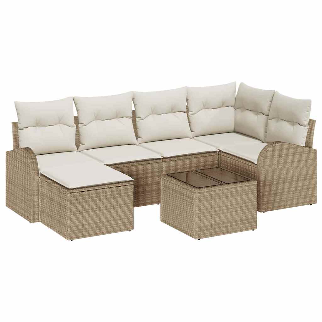 Bankstel met kussen met opslag 7 pcs Beige en Wit poly rattan is nu te koop bij PeponiXL, paradijselijk wonen!