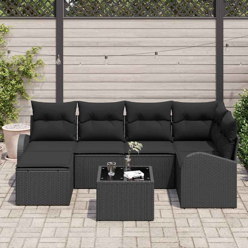 Bankstel met kussen met opslag 7 pcs Zwart poly rattan is nu te koop bij PeponiXL, paradijselijk wonen!