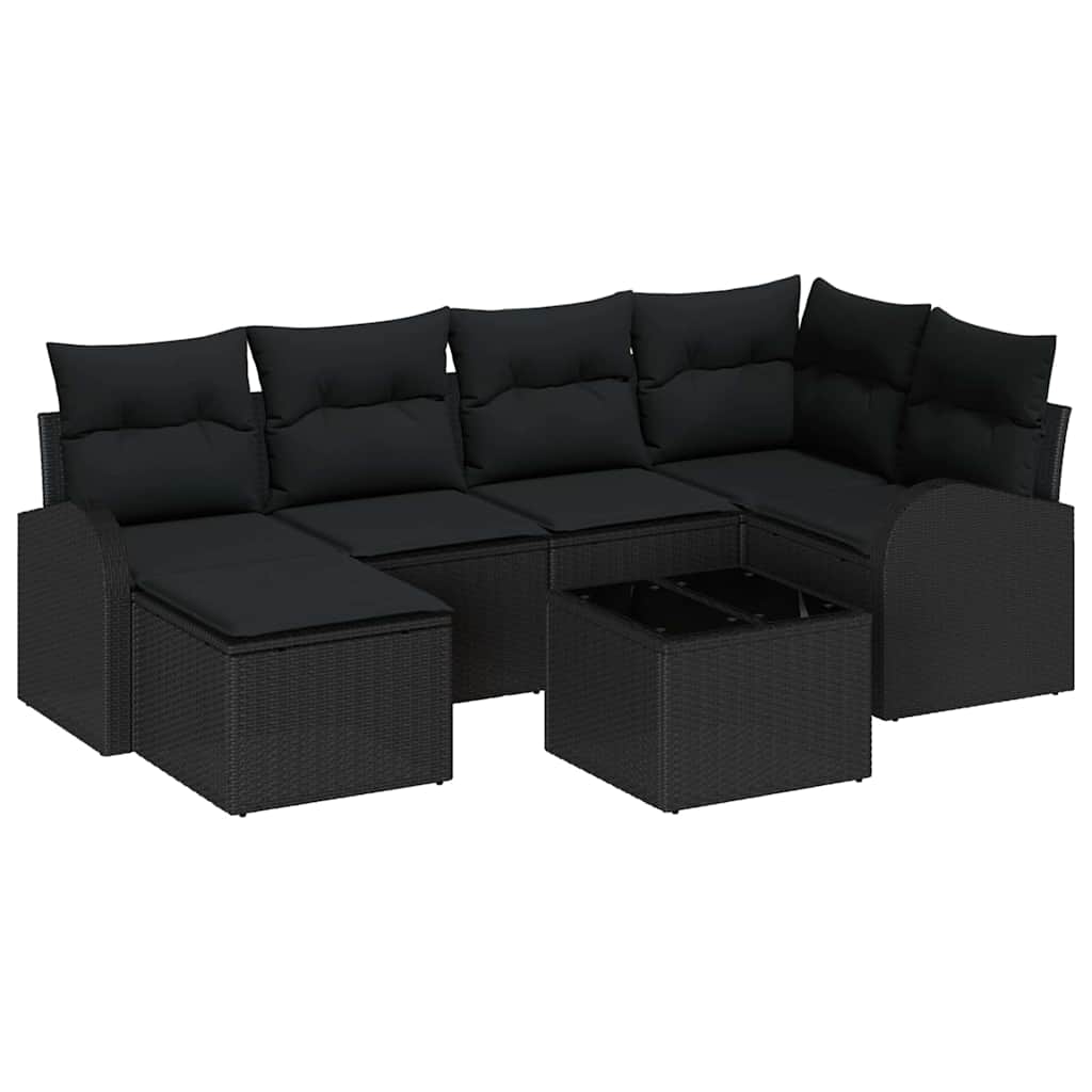 Bankstel met kussen met opslag 7 pcs Zwart poly rattan is nu te koop bij PeponiXL, paradijselijk wonen!