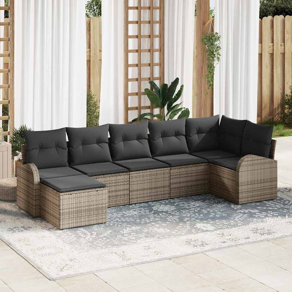 Bankstel met kussen met opslag 7 pcs Grijs poly rattan is nu te koop bij PeponiXL, paradijselijk wonen!