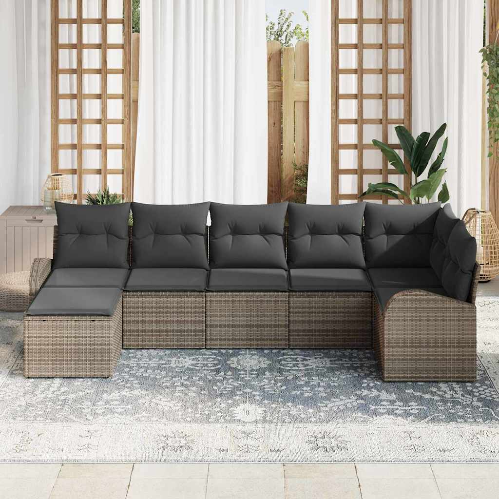 Bankstel met kussen met opslag 7 pcs Grijs poly rattan is nu te koop bij PeponiXL, paradijselijk wonen!