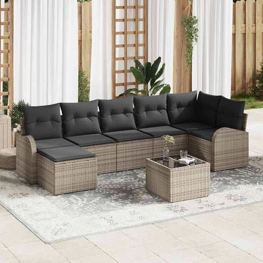 Bankstel met kussen met opslag 8 pcs Grijs poly rattan is nu te koop bij PeponiXL, paradijselijk wonen!