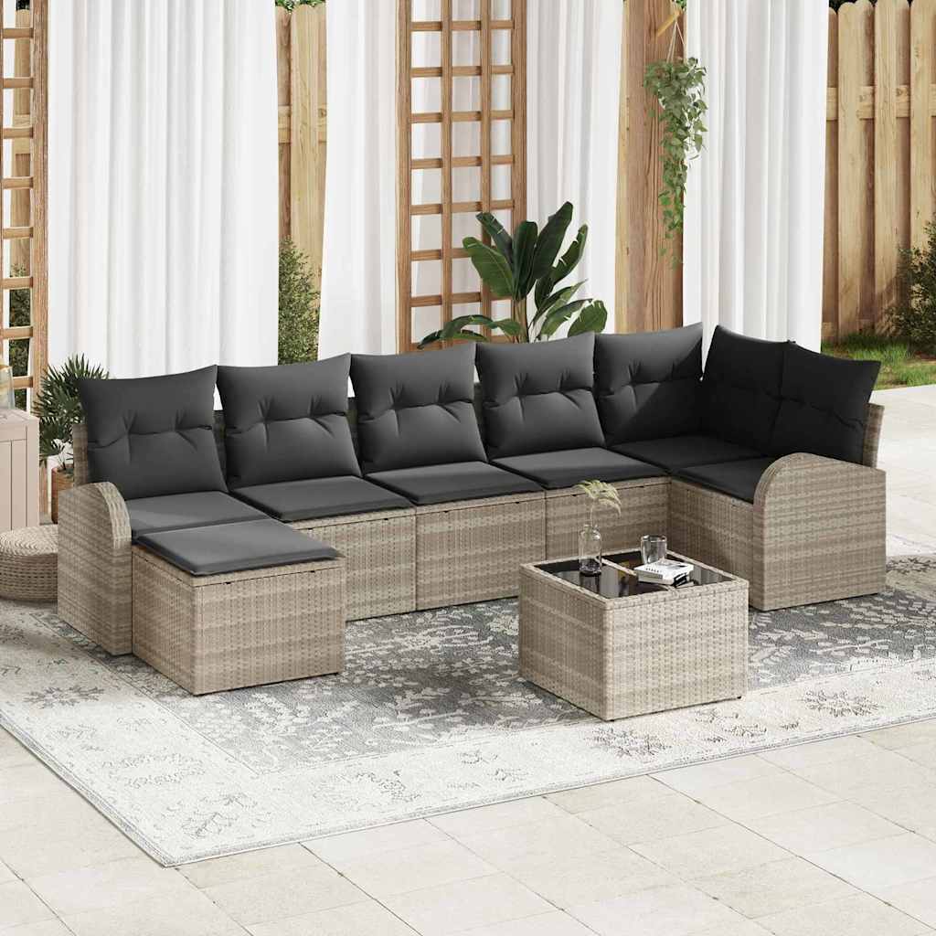 Bankstel met kussen met opslag 8 pcs Lichtgrijs poly rattan is nu te koop bij PeponiXL, paradijselijk wonen!
