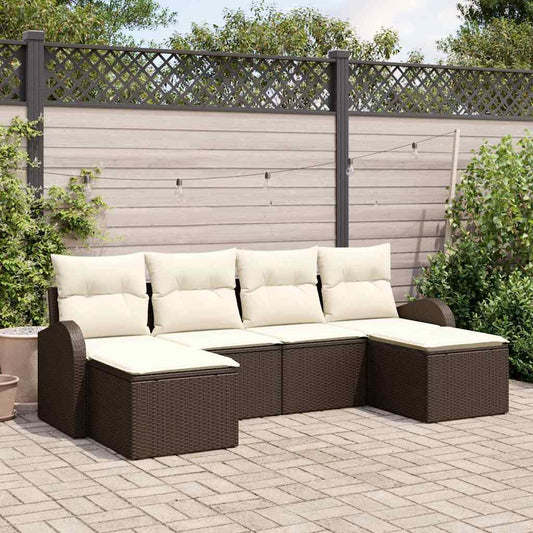 Bankstel met kussen met opslag 6 pcs Bruin en wit poly rattan is nu te koop bij PeponiXL, paradijselijk wonen!