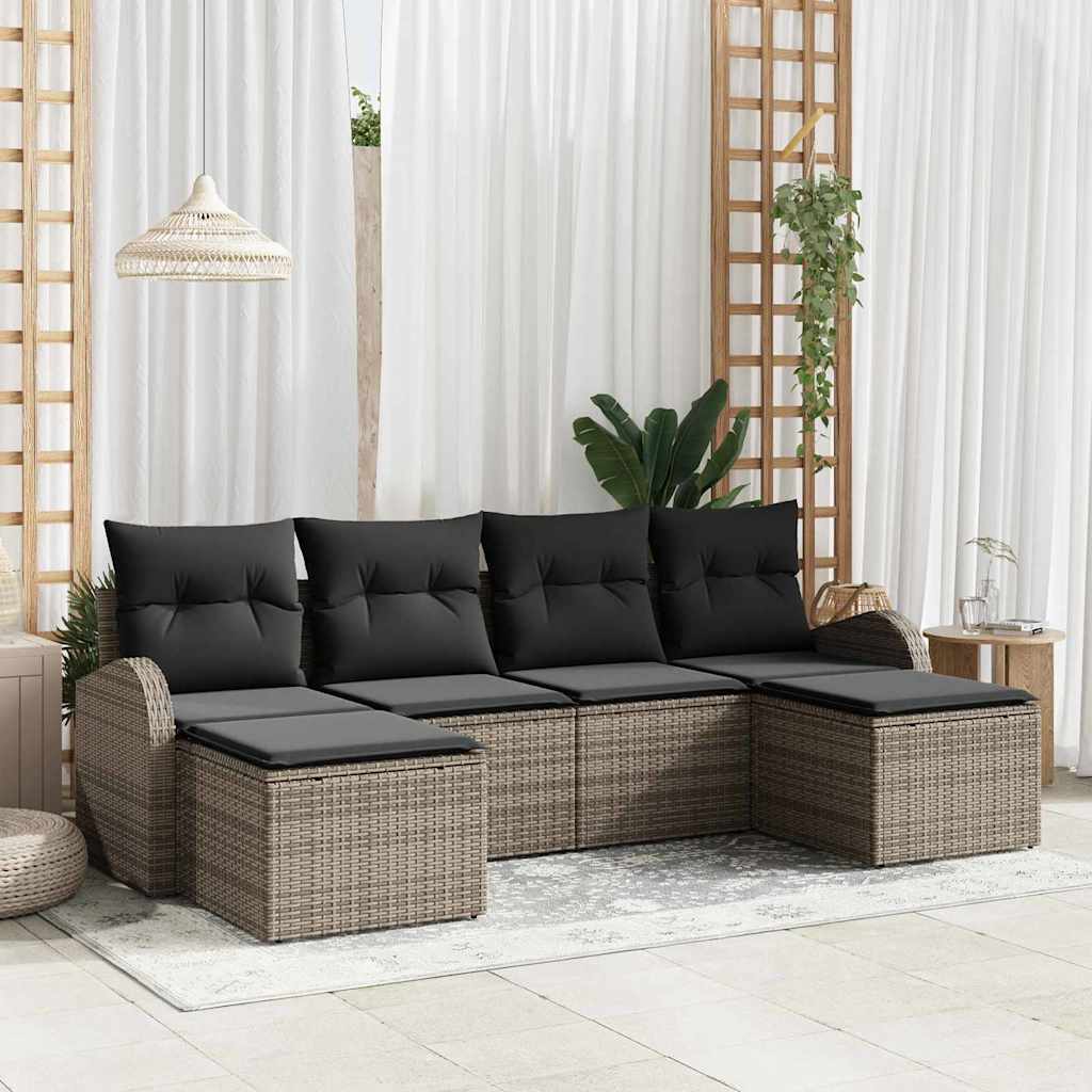 Bankstel met kussen met opslag 6 pcs Grijs poly rattan is nu te koop bij PeponiXL, paradijselijk wonen!