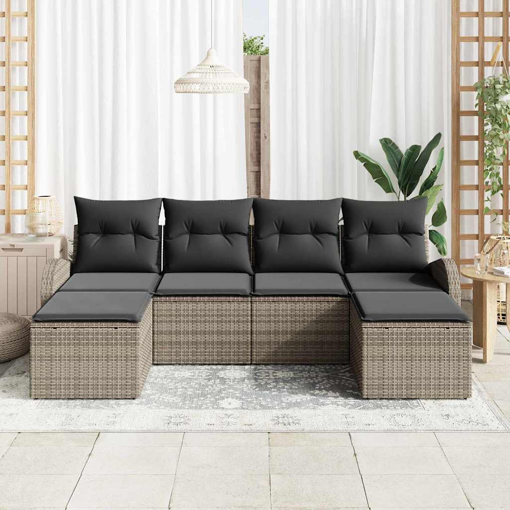 Bankstel met kussen met opslag 6 pcs Grijs poly rattan is nu te koop bij PeponiXL, paradijselijk wonen!