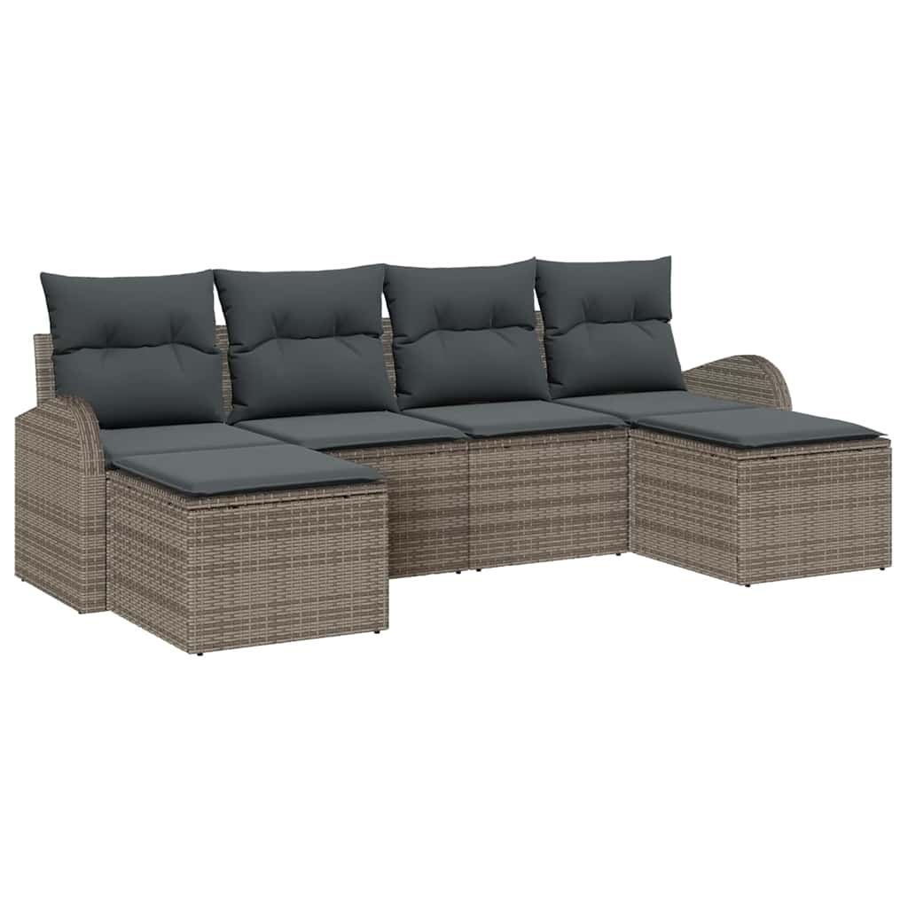Bankstel met kussen met opslag 6 pcs Grijs poly rattan is nu te koop bij PeponiXL, paradijselijk wonen!