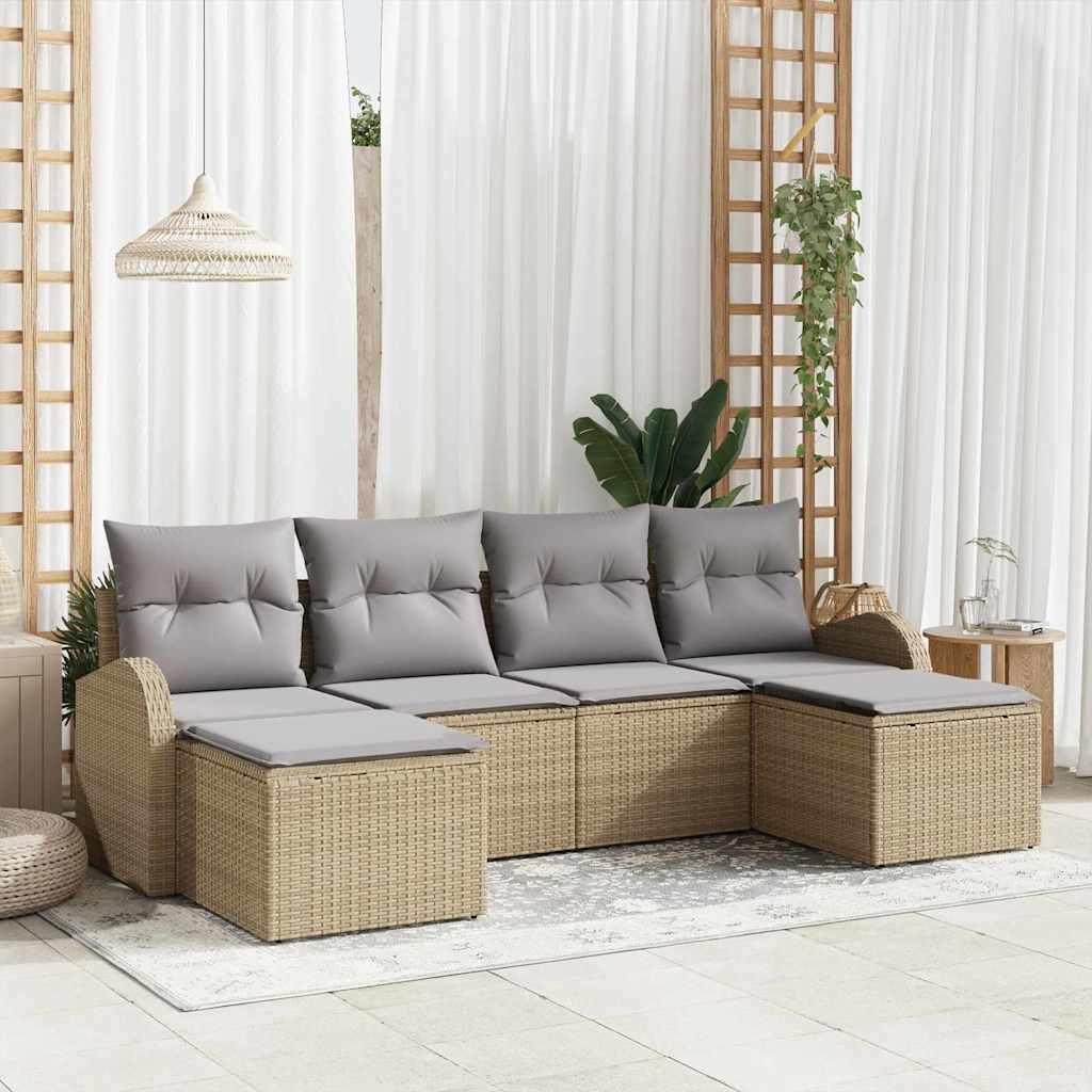 Bankstel met kussen 6 pcs Beige en lichtgrijs poly rattan is nu te koop bij PeponiXL, paradijselijk wonen!
