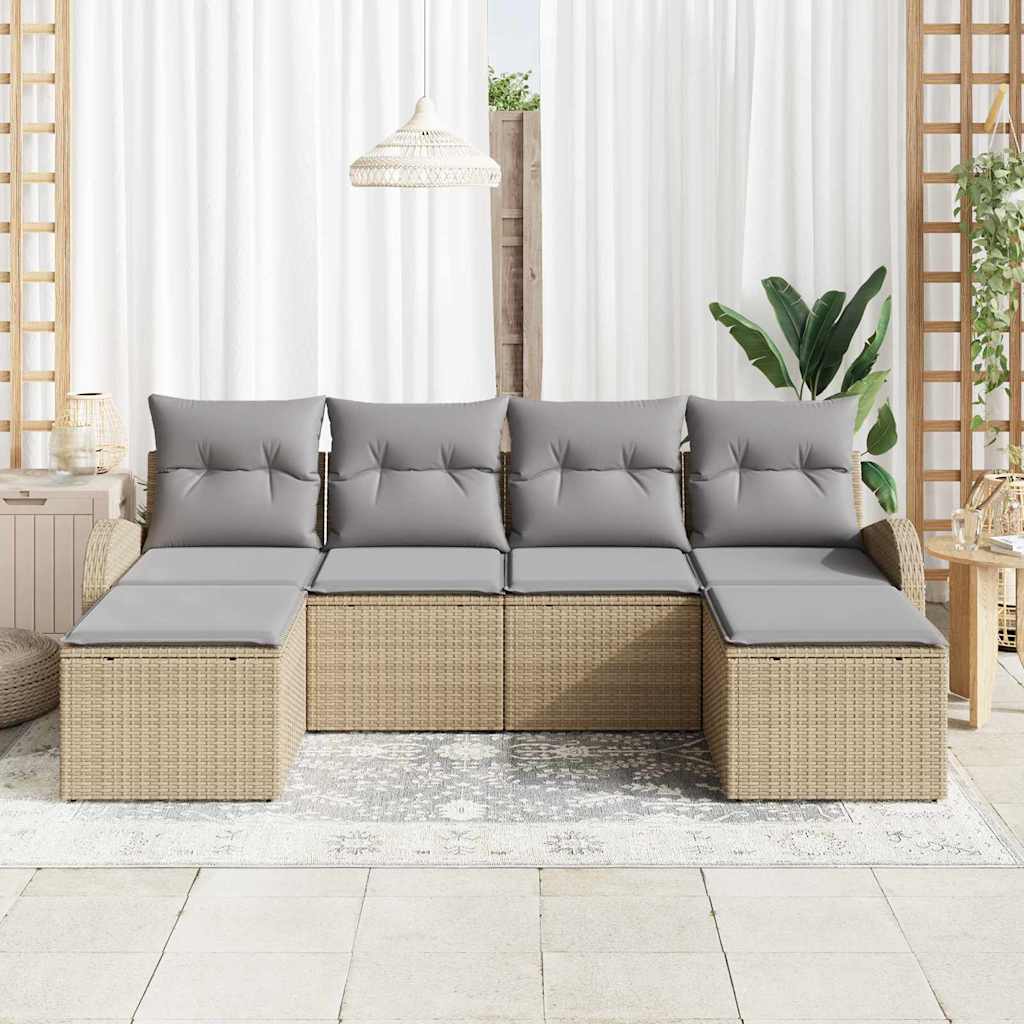 Bankstel met kussen 6 pcs Beige en lichtgrijs poly rattan is nu te koop bij PeponiXL, paradijselijk wonen!