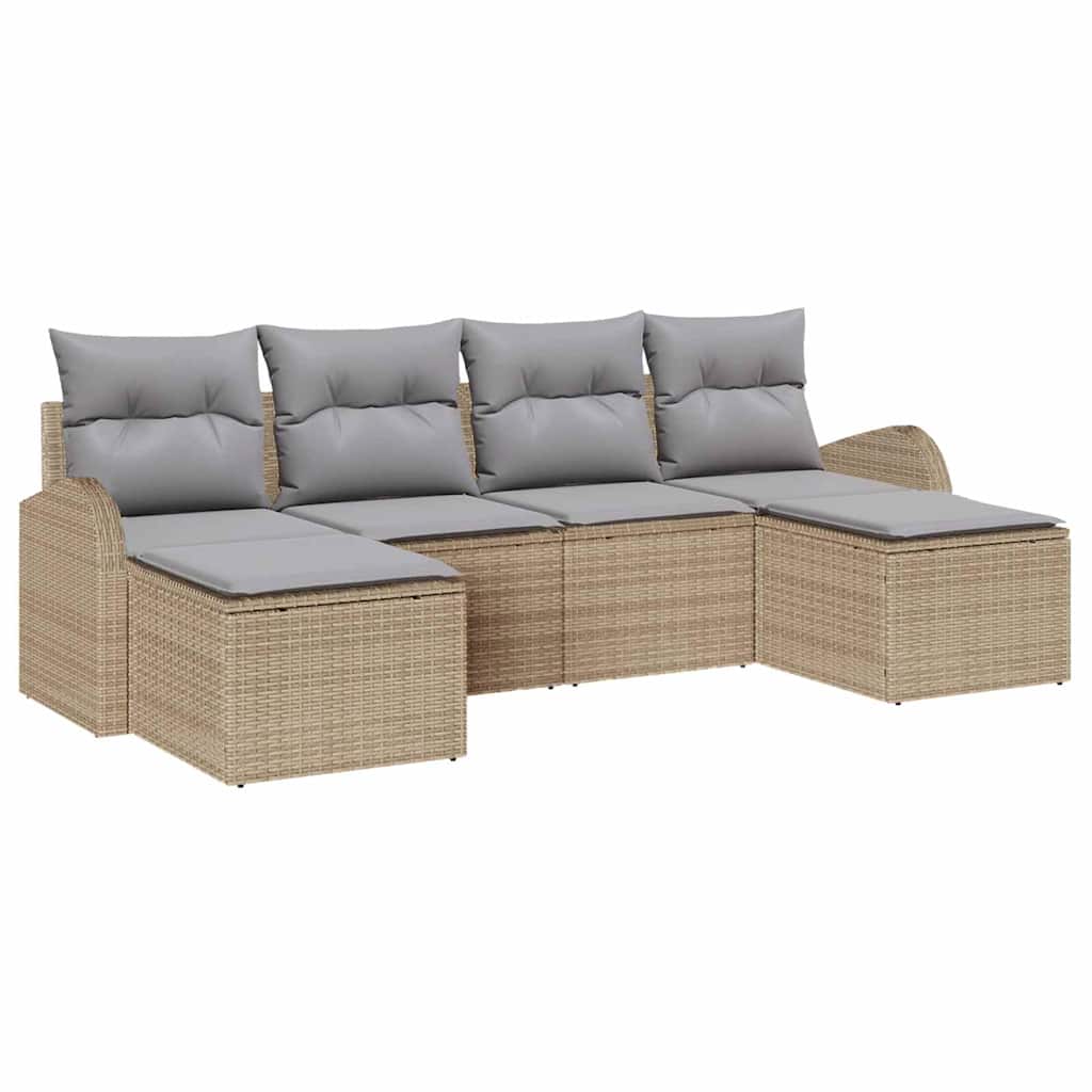 Bankstel met kussen 6 pcs Beige en lichtgrijs poly rattan is nu te koop bij PeponiXL, paradijselijk wonen!